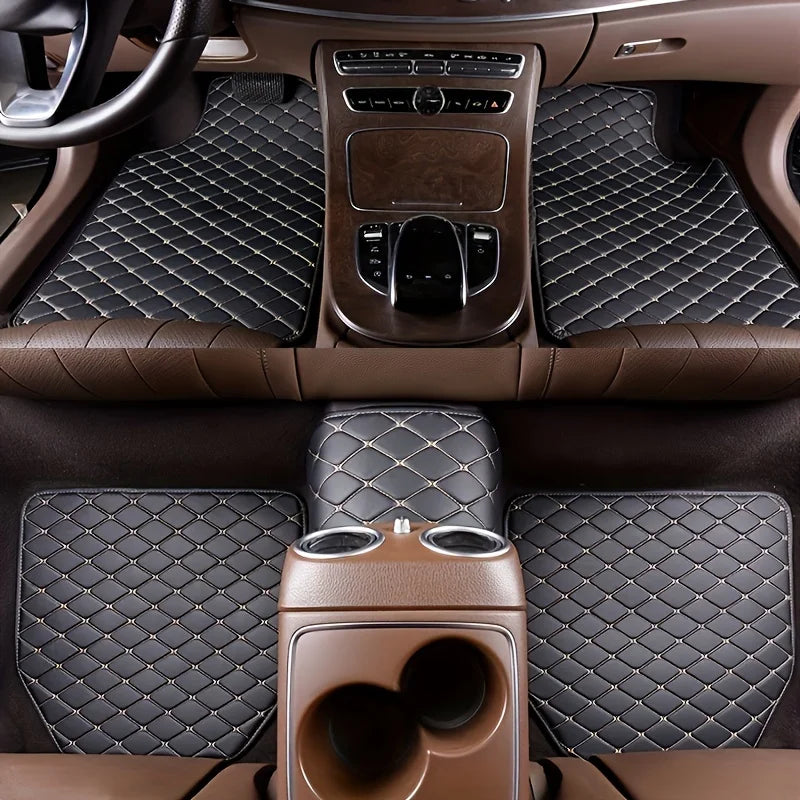 5Pcs Car Floor Mats PU Leather Waterproof Auto Foot Pad Protector Pads Fashion Car Carpet Cushion For All Seasons